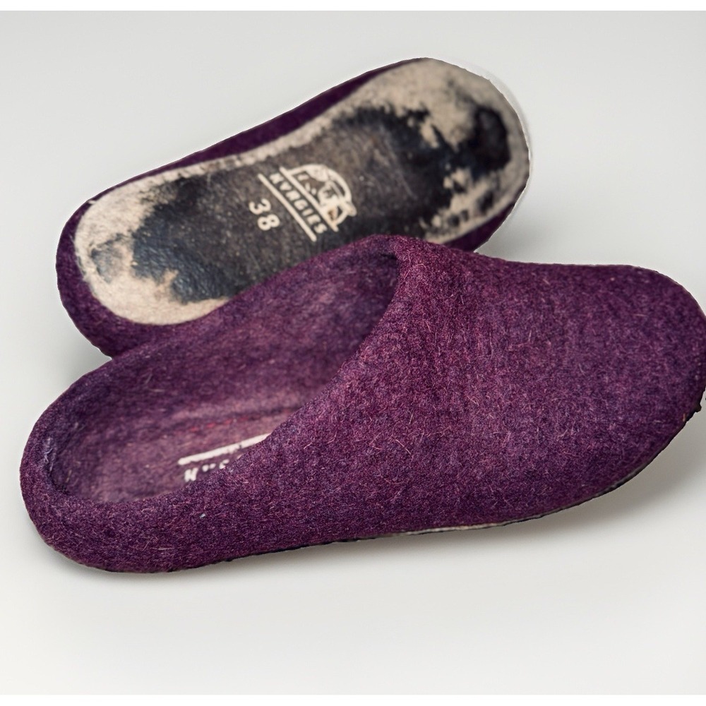 Kyrgies Wool Felt Slide Slippers  Plum Purple House Shoes Womens EU 38 US 7.5-8